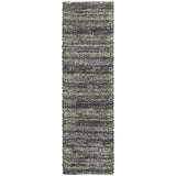 8' Black and Gray Geometric Shag Power Loom Runner Rug - Homeroots - Flyclothing LLC