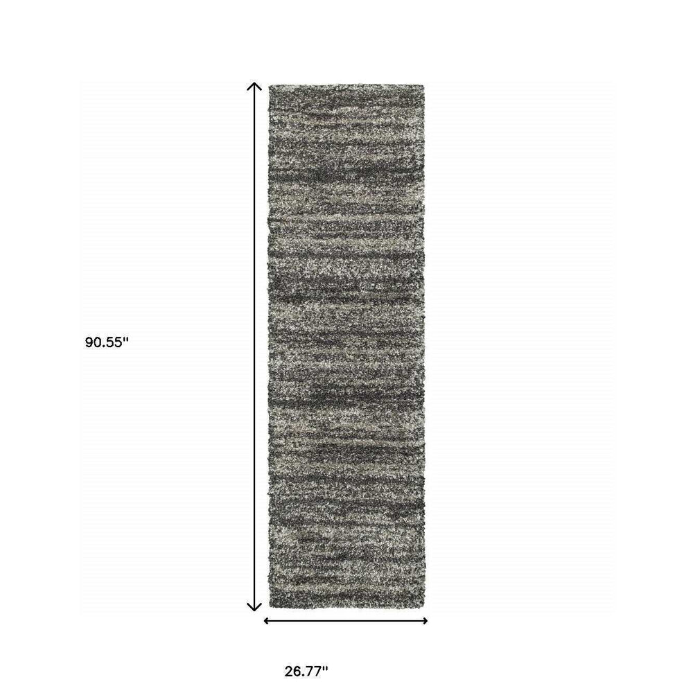 8' Black and Gray Geometric Shag Power Loom Runner Rug - Homeroots - Flyclothing LLC