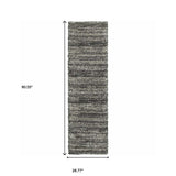 8' Black and Gray Geometric Shag Power Loom Runner Rug - Homeroots - Flyclothing LLC