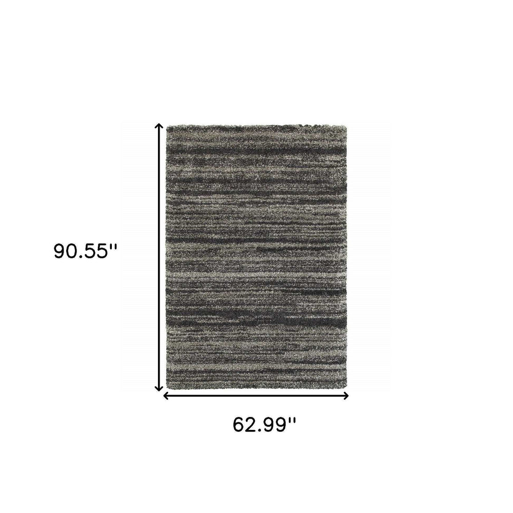 5' X 8' Charcoal Silver And Grey Geometric Shag Power Loom Stain Resistant Area Rug - Homeroots - Flyclothing LLC