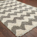 2' X 3' Grey And Ivory Geometric Shag Power Loom Stain Resistant Area Rug - Homeroots - Flyclothing LLC
