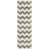 2' X 8' Grey And Ivory Geometric Shag Power Loom Stain Resistant Runner Rug - Homeroots - Flyclothing LLC