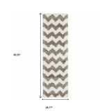 2' X 8' Grey And Ivory Geometric Shag Power Loom Stain Resistant Runner Rug - Homeroots - Flyclothing LLC