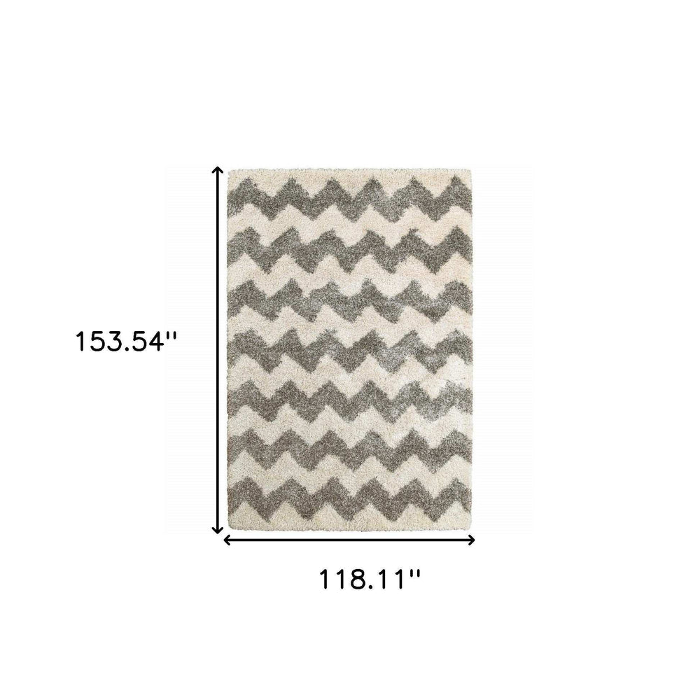 10' X 13' Grey And Ivory Geometric Shag Power Loom Stain Resistant Area Rug - Homeroots - Flyclothing LLC