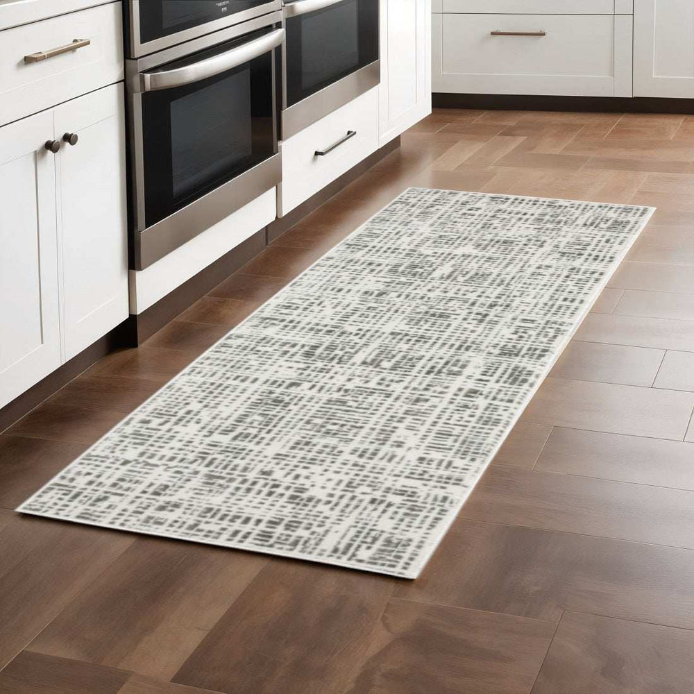 2' X 8' White And Grey Abstract Power Loom Stain Resistant Runner Rug - Homeroots - Flyclothing LLC