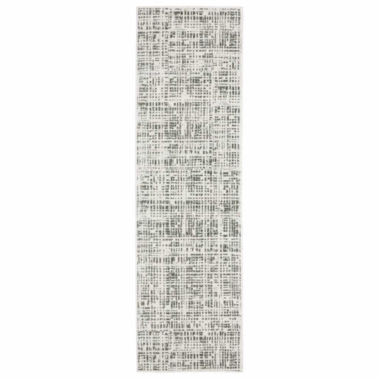 2' X 8' White And Grey Abstract Power Loom Stain Resistant Runner Rug - Homeroots - Flyclothing LLC