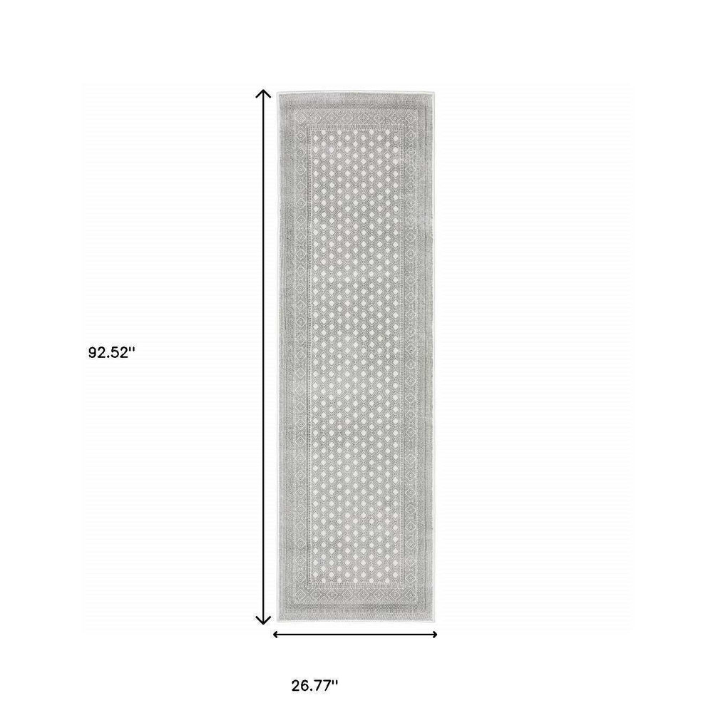2' X 8' White And Grey Oriental Power Loom Stain Resistant Runner Rug - Homeroots - Flyclothing LLC