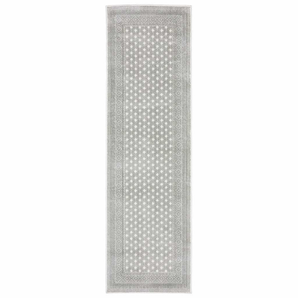 2' X 8' White And Grey Oriental Power Loom Stain Resistant Runner Rug - Homeroots - Flyclothing LLC