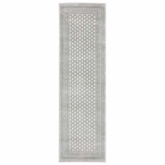 2' X 8' White And Grey Oriental Power Loom Stain Resistant Runner Rug - Homeroots - Flyclothing LLC