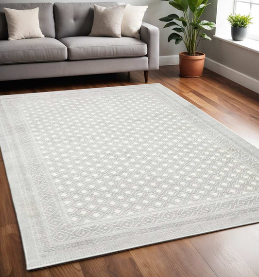 5' X 8' White And Grey Oriental Power Loom Stain Resistant Area Rug - Homeroots - Flyclothing LLC