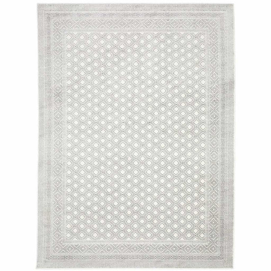 8' X 11' White And Grey Oriental Power Loom Stain Resistant Area Rug - Homeroots - Flyclothing LLC