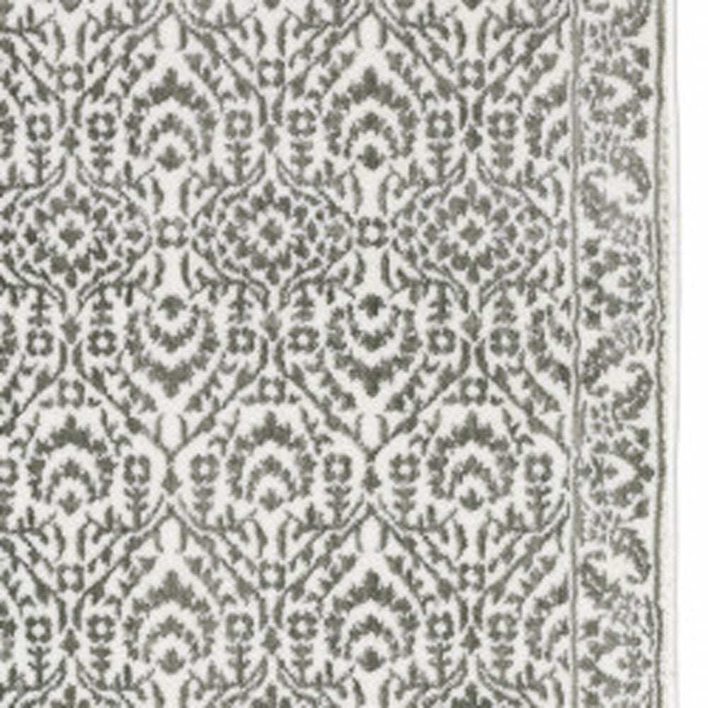 2' X 8' Grey And White Floral Power Loom Stain Resistant Runner Rug - Homeroots - Flyclothing LLC