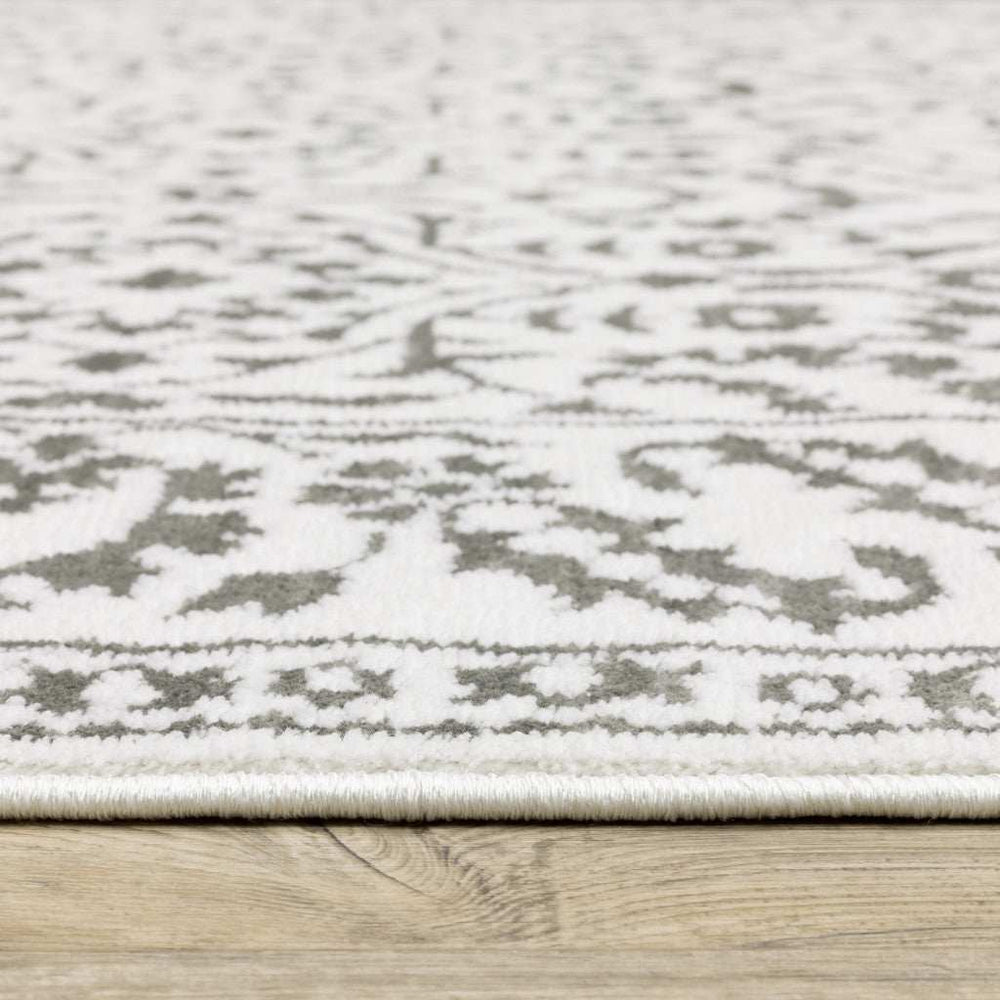 2' X 8' Grey And White Floral Power Loom Stain Resistant Runner Rug - Homeroots - Flyclothing LLC