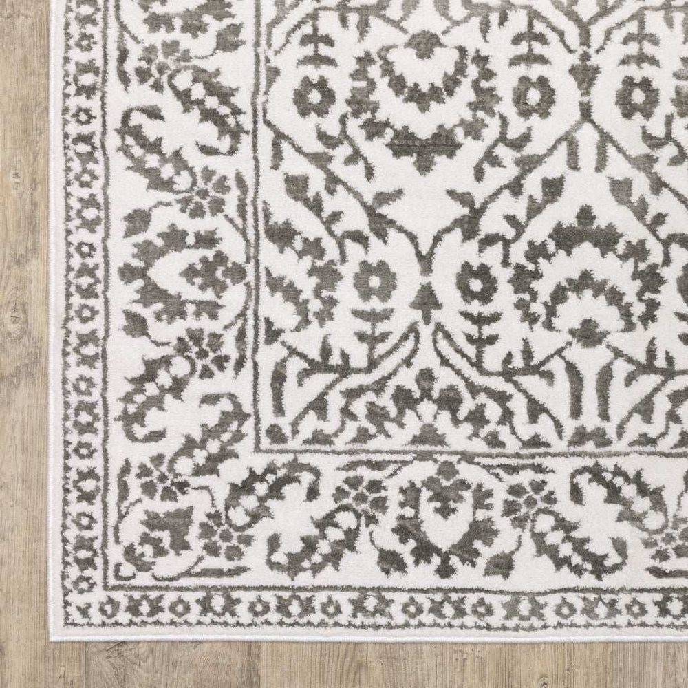 8' X 11' Grey And White Floral Power Loom Stain Resistant Area Rug - Homeroots - Flyclothing LLC