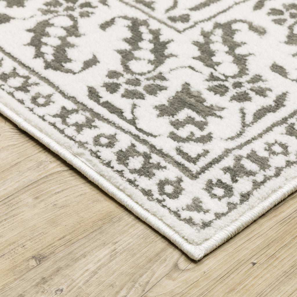 10' X 13' Grey And White Floral Power Loom Stain Resistant Area Rug - Homeroots - Flyclothing LLC