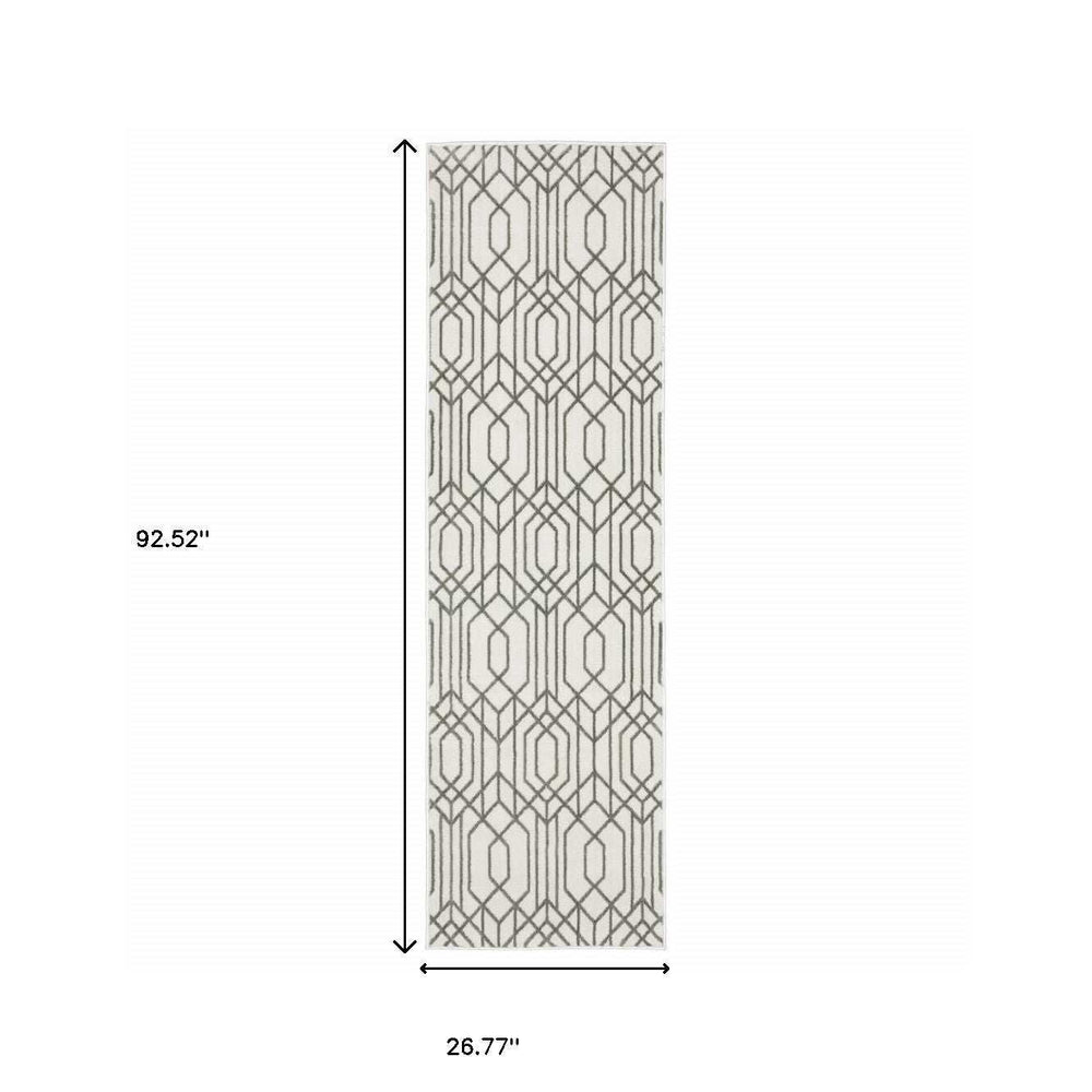 2' X 8' White And Grey Geometric Power Loom Stain Resistant Runner Rug - Homeroots - Flyclothing LLC