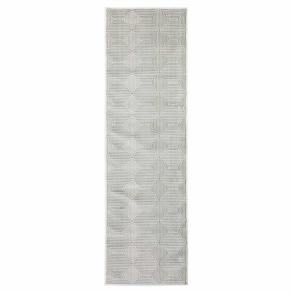 2' X 8' Grey And White Geometric Power Loom Stain Resistant Runner Rug - Homeroots - Flyclothing LLC