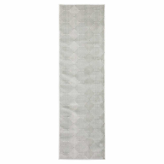2' X 8' Grey And White Geometric Power Loom Stain Resistant Runner Rug - Homeroots - Flyclothing LLC