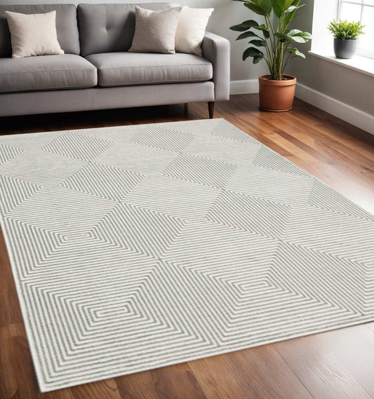 5' X 8' Grey And White Geometric Power Loom Stain Resistant Area Rug - Homeroots - Flyclothing LLC