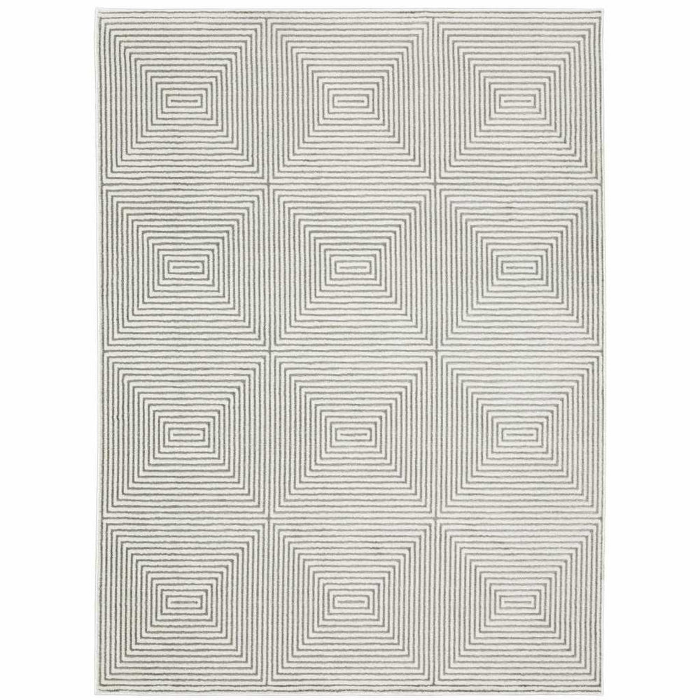 5' X 8' Grey And White Geometric Power Loom Stain Resistant Area Rug - Homeroots - Flyclothing LLC