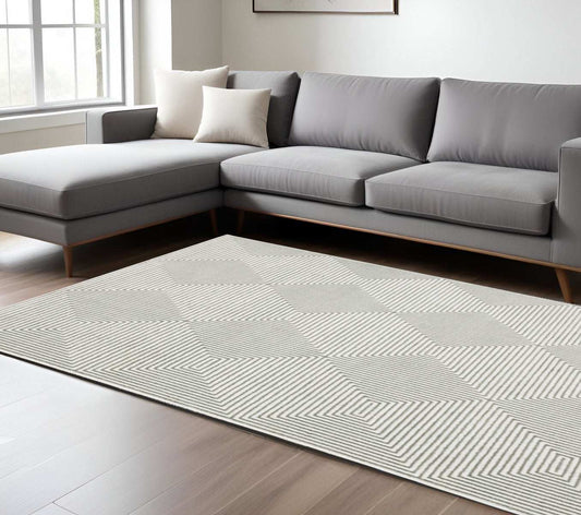 8' X 11' Grey And White Geometric Power Loom Stain Resistant Area Rug - Homeroots - Flyclothing LLC