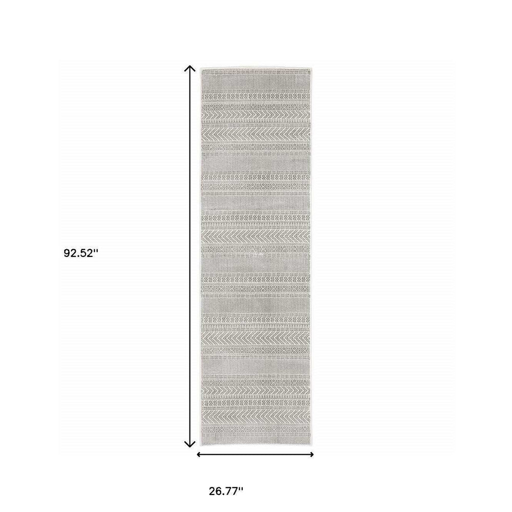 2' X 8' White And Grey Geometric Power Loom Stain Resistant Runner Rug - Homeroots - Flyclothing LLC