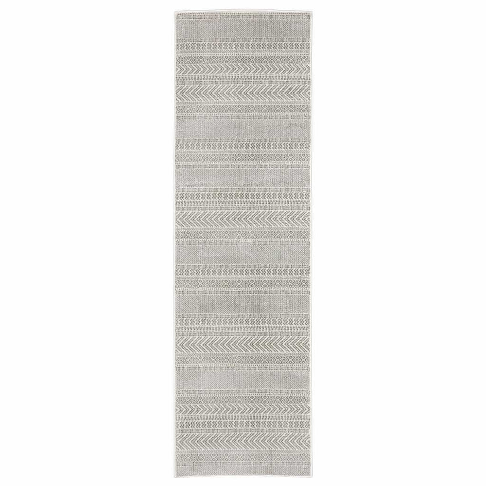 2' X 8' White And Grey Geometric Power Loom Stain Resistant Runner Rug - Homeroots - Flyclothing LLC