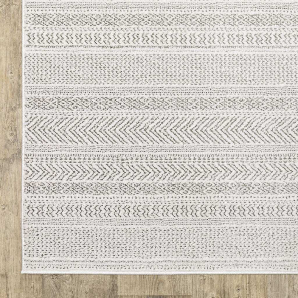 2' X 8' White And Grey Geometric Power Loom Stain Resistant Runner Rug - Homeroots - Flyclothing LLC
