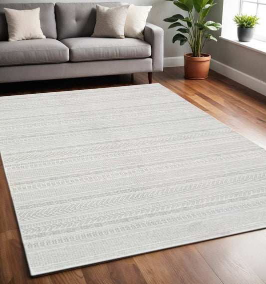 5' X 8' White And Grey Geometric Power Loom Stain Resistant Area Rug - Homeroots - Flyclothing LLC
