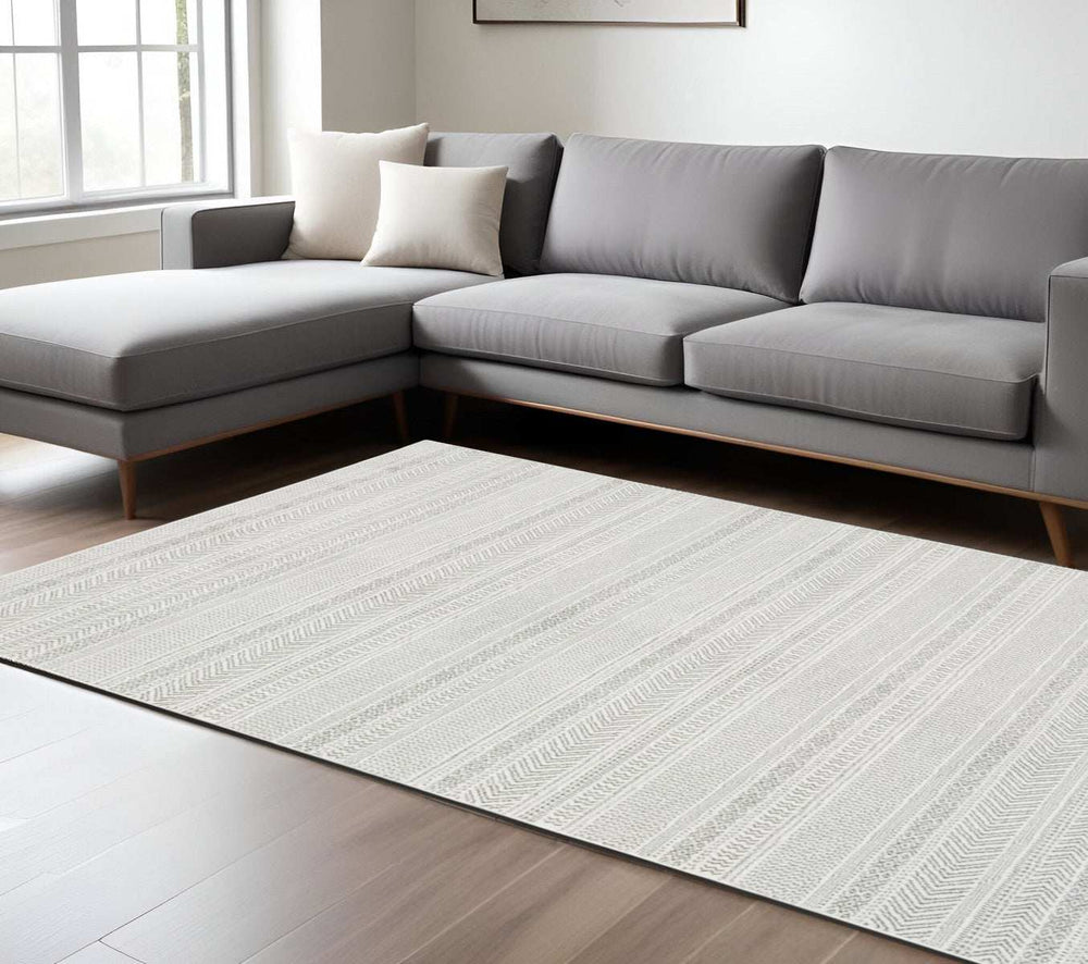 8' X 11' White And Grey Geometric Power Loom Stain Resistant Area Rug - Homeroots - Flyclothing LLC