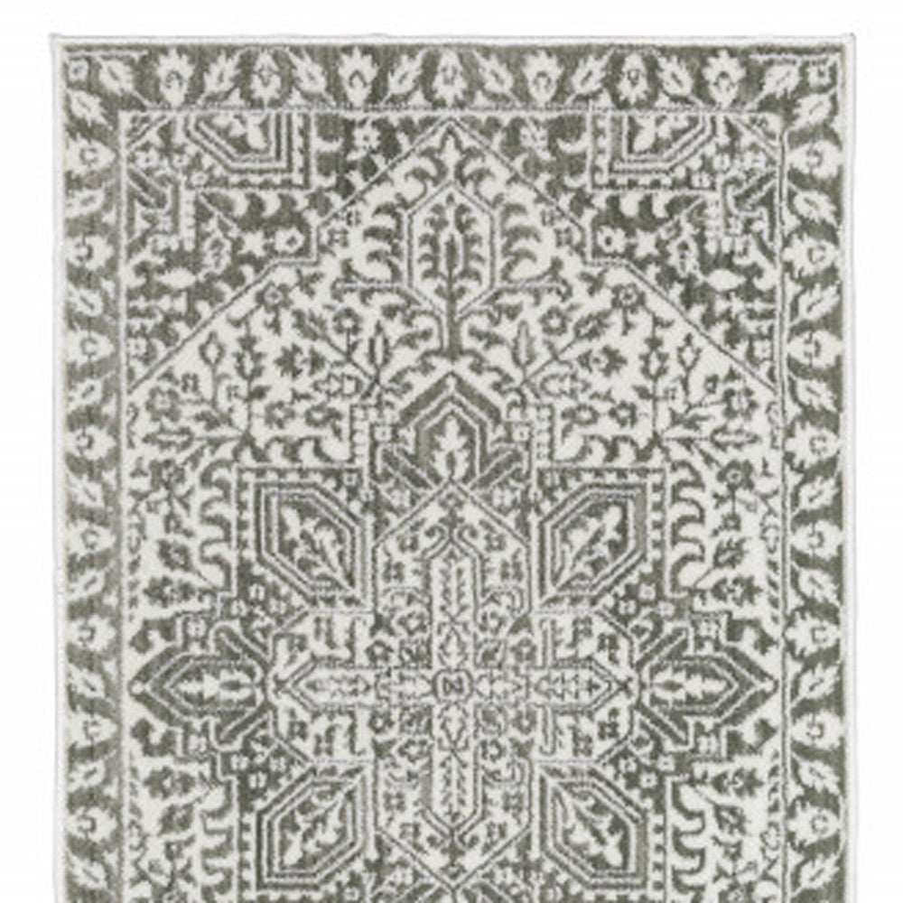 2' X 8' Grey And White Oriental Power Loom Stain Resistant Runner Rug - Homeroots - Flyclothing LLC