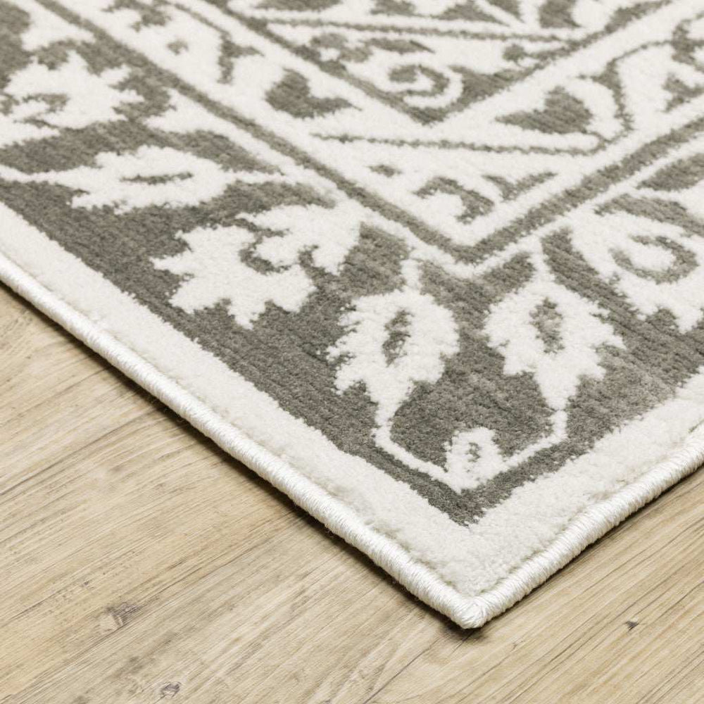2' X 8' Grey And White Oriental Power Loom Stain Resistant Runner Rug - Homeroots - Flyclothing LLC