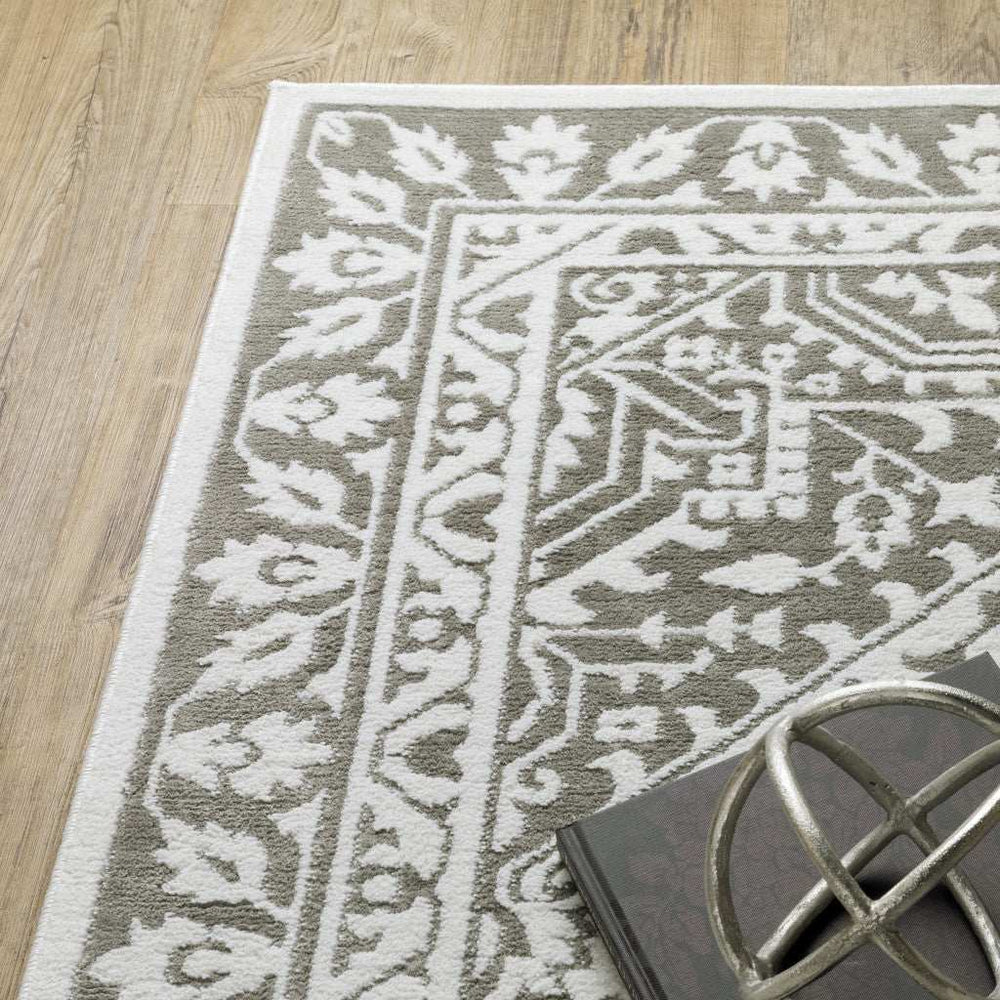 2' X 8' Grey And White Oriental Power Loom Stain Resistant Runner Rug - Homeroots - Flyclothing LLC