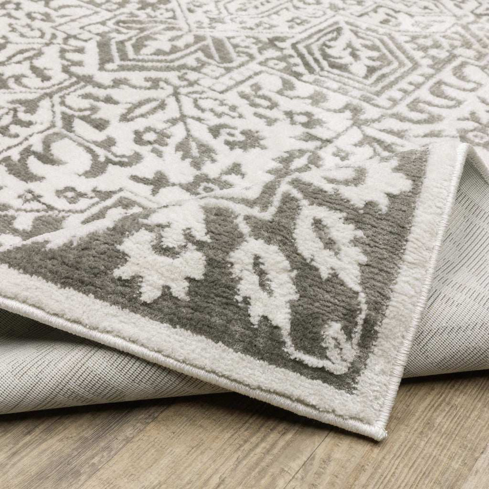 2' X 8' Grey And White Oriental Power Loom Stain Resistant Runner Rug - Homeroots - Flyclothing LLC