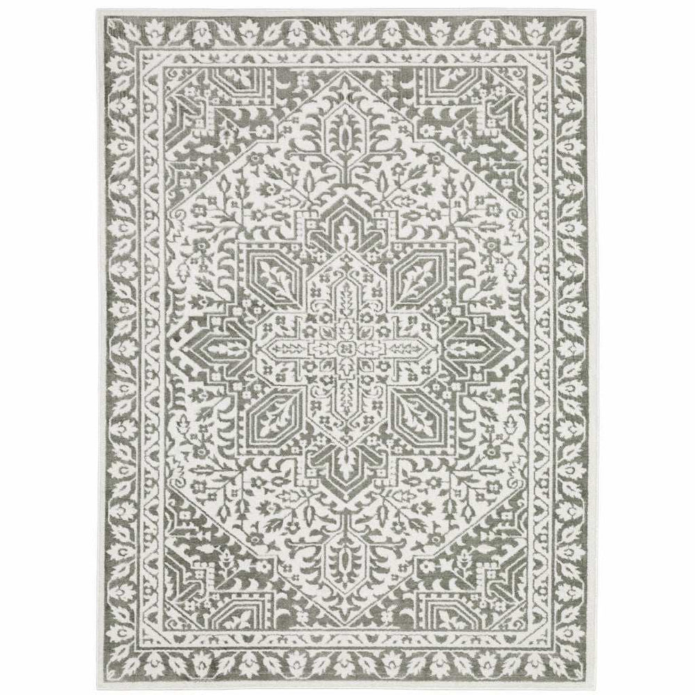 3' X 5' Grey And White Oriental Power Loom Stain Resistant Area Rug - Homeroots - Flyclothing LLC