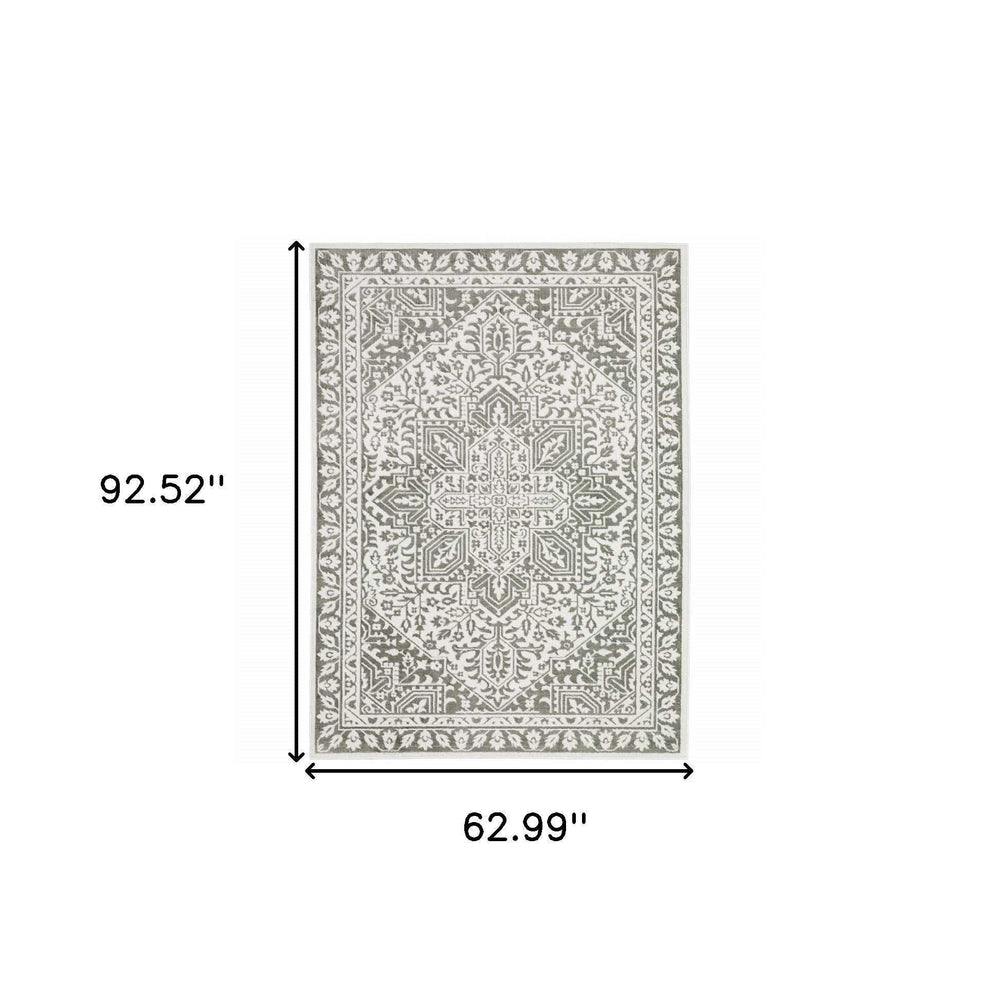5' X 8' Grey And White Oriental Power Loom Stain Resistant Area Rug - Homeroots - Flyclothing LLC