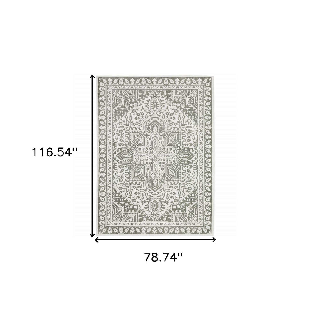 6' X 9' Grey And White Oriental Power Loom Stain Resistant Area Rug - Homeroots - Flyclothing LLC
