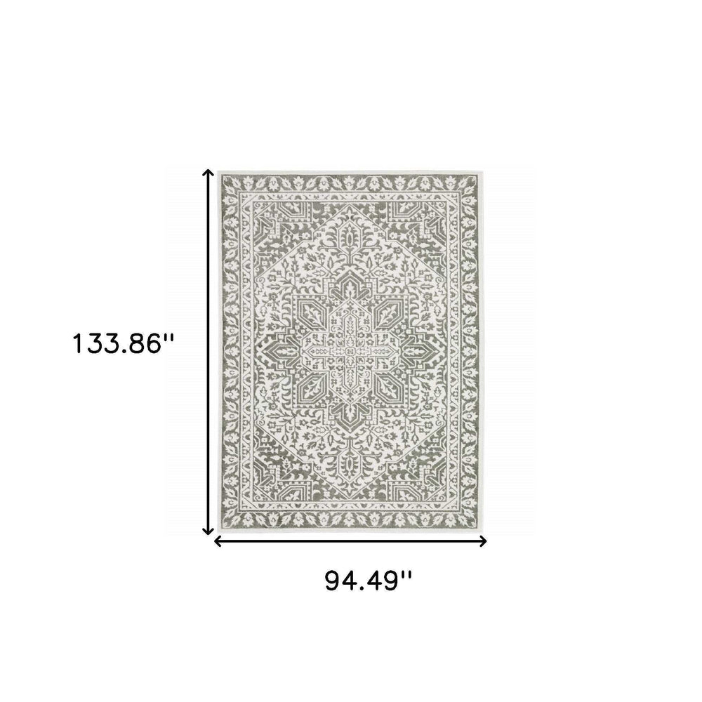 8' X 11' Grey And White Oriental Power Loom Stain Resistant Area Rug - Homeroots - Flyclothing LLC