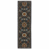 2' X 8' Blue And Ivory Oriental Power Loom Runner Rug With Fringe - Homeroots - Flyclothing LLC