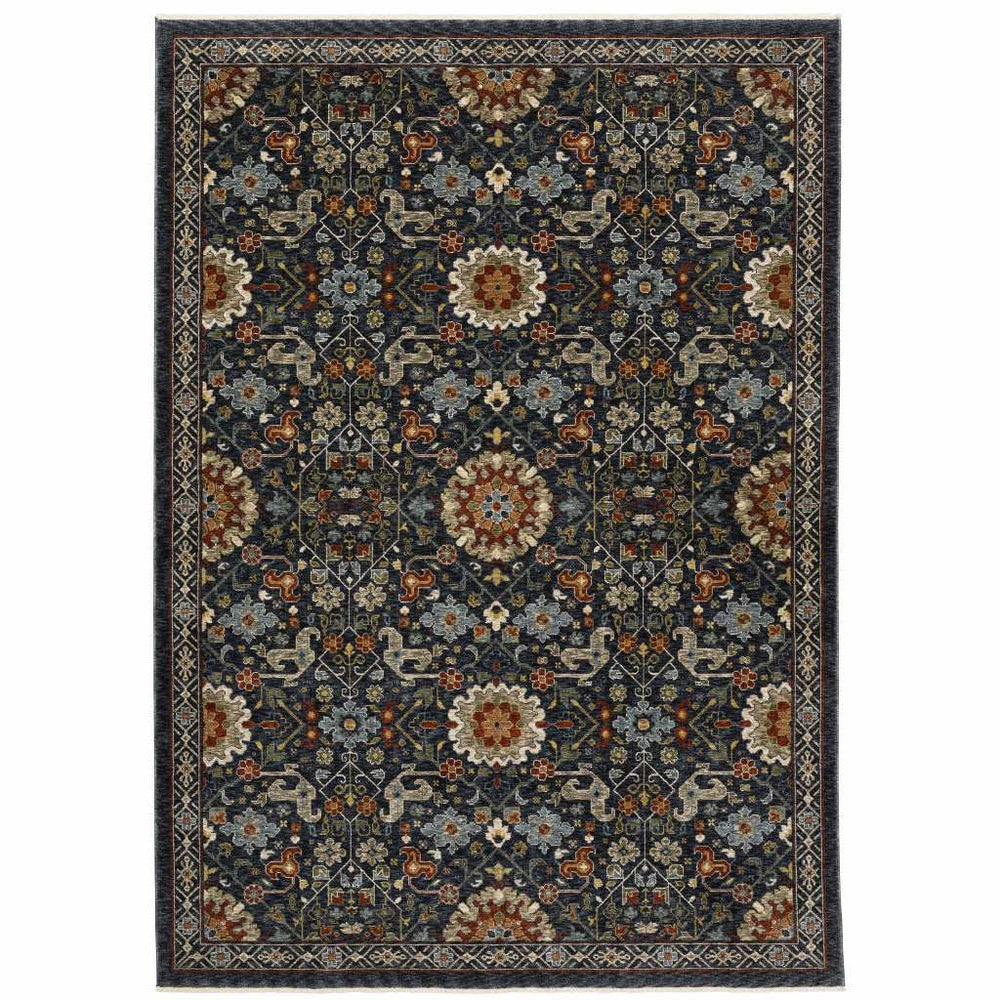 2' X 3' Blue Red Ivory And Gold Oriental Power Loom Stain Resistant Area Rug With Fringe - Homeroots - Flyclothing LLC
