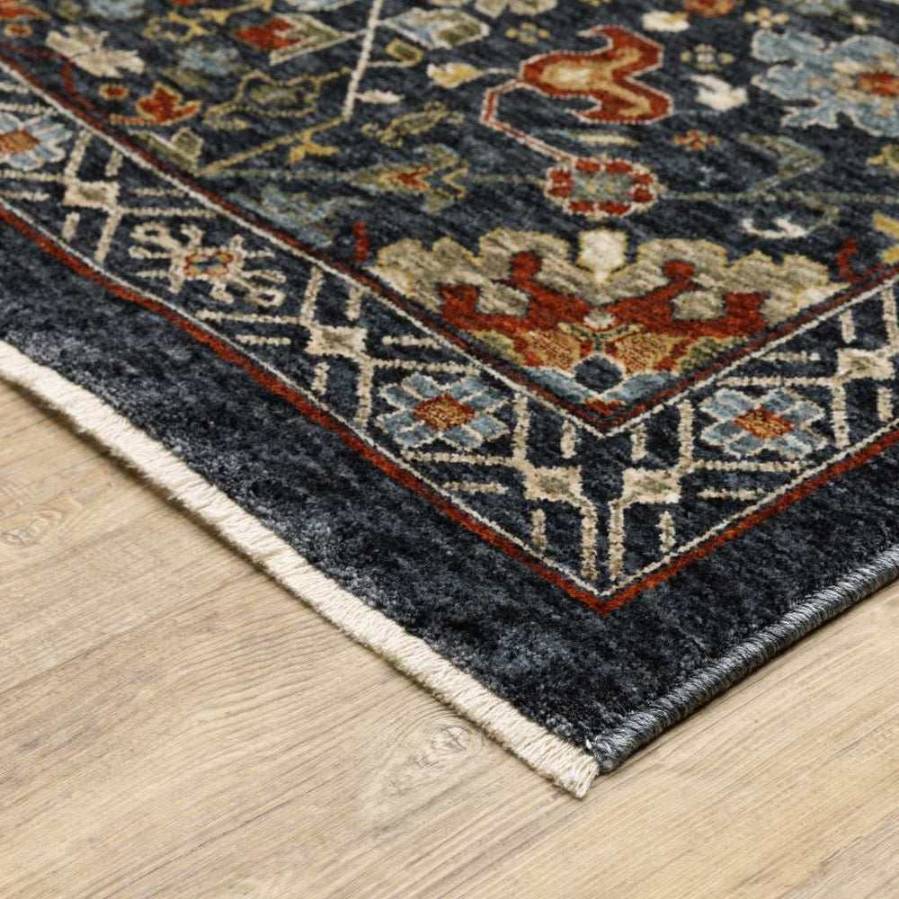 3' X 5' Blue Red Ivory And Gold Oriental Power Loom Stain Resistant Area Rug With Fringe - Homeroots - Flyclothing LLC