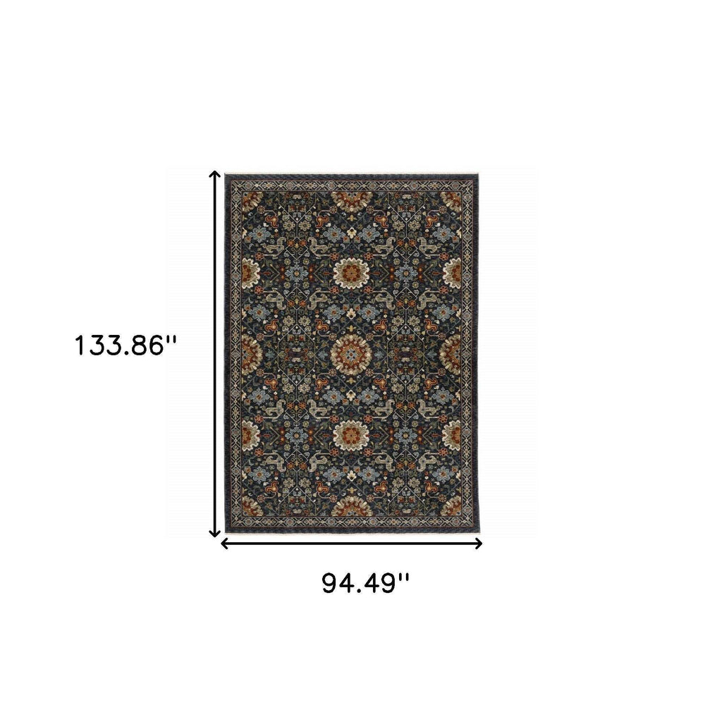 8' X 11' Blue Red Ivory And Gold Oriental Power Loom Stain Resistant Area Rug With Fringe - Homeroots - Flyclothing LLC