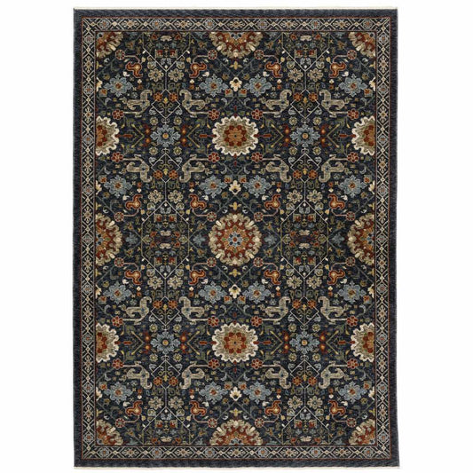 10' X 13' Blue Red Ivory And Gold Oriental Power Loom Stain Resistant Area Rug With Fringe - Homeroots - Flyclothing LLC