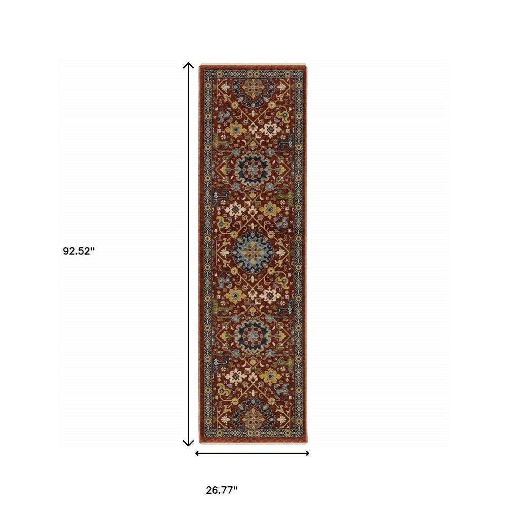 2' X 8' Red Blue Gold And Ivory Oriental Power Loom Stain Resistant Runner Rug With Fringe - Homeroots - Flyclothing LLC