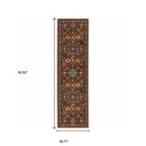 2' X 8' Red Blue Gold And Ivory Oriental Power Loom Stain Resistant Runner Rug With Fringe - Homeroots - Flyclothing LLC