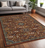 5' X 8' Red Blue Gold And Ivory Oriental Power Loom Stain Resistant Area Rug With Fringe - Homeroots - Flyclothing LLC