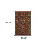 8' X 11' Red Blue Gold And Ivory Oriental Power Loom Stain Resistant Area Rug With Fringe - Homeroots - Flyclothing LLC