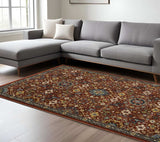 8' X 11' Red Blue Gold And Ivory Oriental Power Loom Stain Resistant Area Rug With Fringe - Homeroots - Flyclothing LLC