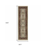 2' X 8' Ivory Red Green Grey Blue And Navy Oriental Power Loom Stain Resistant Runner Rug With Fringe - Homeroots - Flyclothing LLC