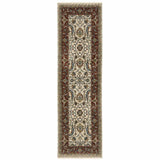 2' X 8' Ivory Red Green Grey Blue And Navy Oriental Power Loom Stain Resistant Runner Rug With Fringe - Homeroots - Flyclothing LLC